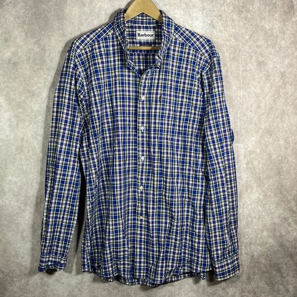 Barbour Shirt Men Size XL Blue Plaid Button Down Tailored Fit Casual Preppy Work - Picture 1 of 11